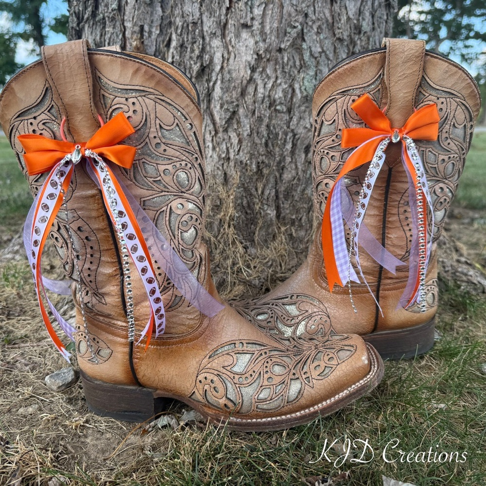 Purple Orange game day football Concert western cowboy Boot Bows Accessory